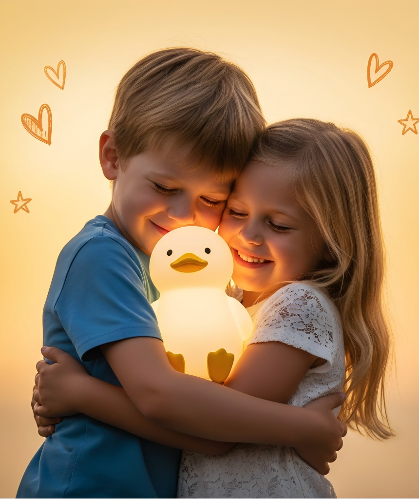 UNEEJOY_Night_Light_-_Vertical_HD_Cartoon_Image_of_Two_Kids_Hugging_Small_Safe_Night_Light