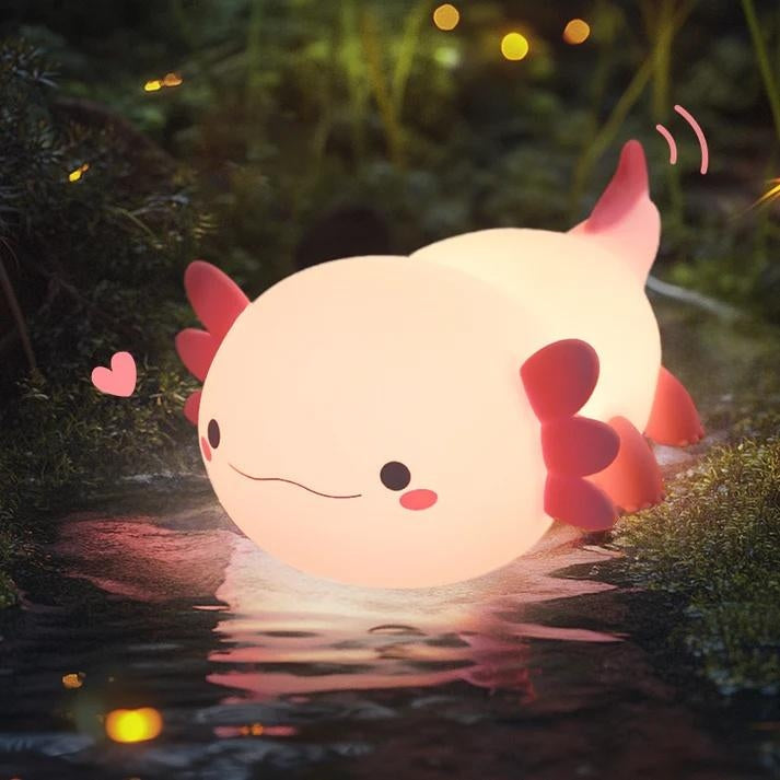 UNEEJOY cute axolotl night light glowing softly in a magical water setting