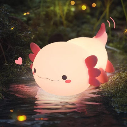 UNEEJOY cute axolotl night light glowing softly in a magical water setting