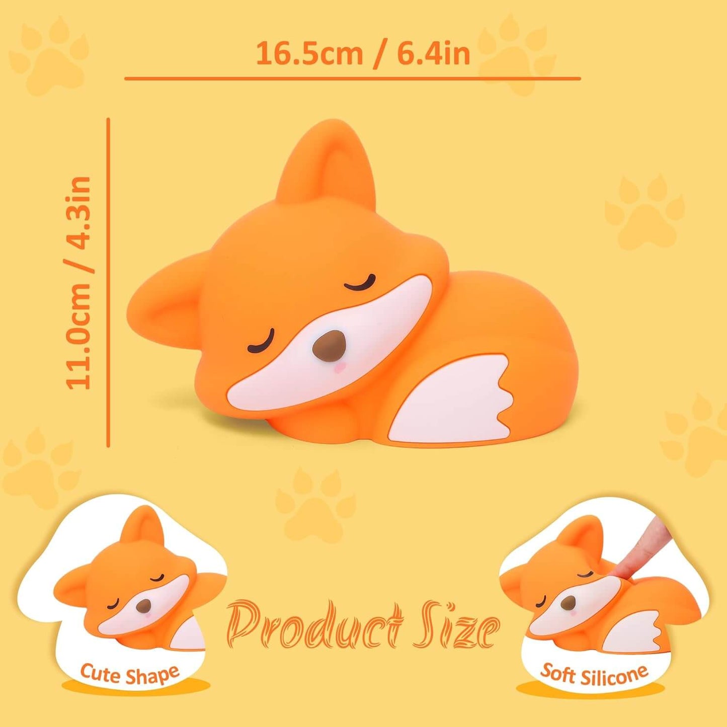 Product size and dimensions listed for the UNEEJOY fox night light (16.5cm x 11.0cm).